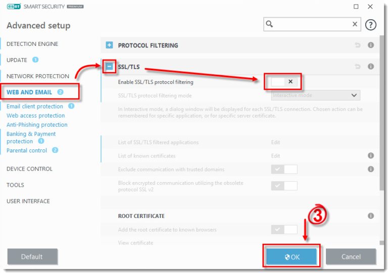 Eset ssl filter ca как отключить